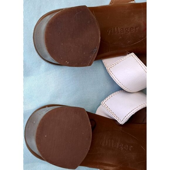 Villager Women's 8.5 White Slip-On Leather Heeled Sandals Adjustable Buckle FLAW - Picture 9 of 11